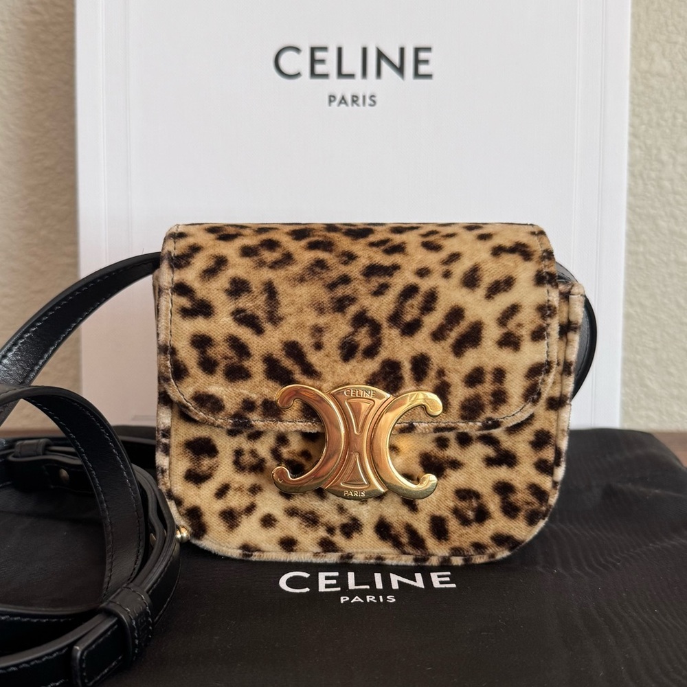 ❌SOLD❌CELINE Limited Edition Leopard Print Velvet Mini Claude Crossbody Bag - Picture 6 of 6